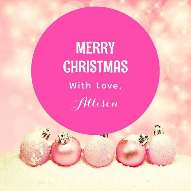 Minimalist Bright Pink Retro Merry Christmas Classic Round Sticker (Creator Uploaded)