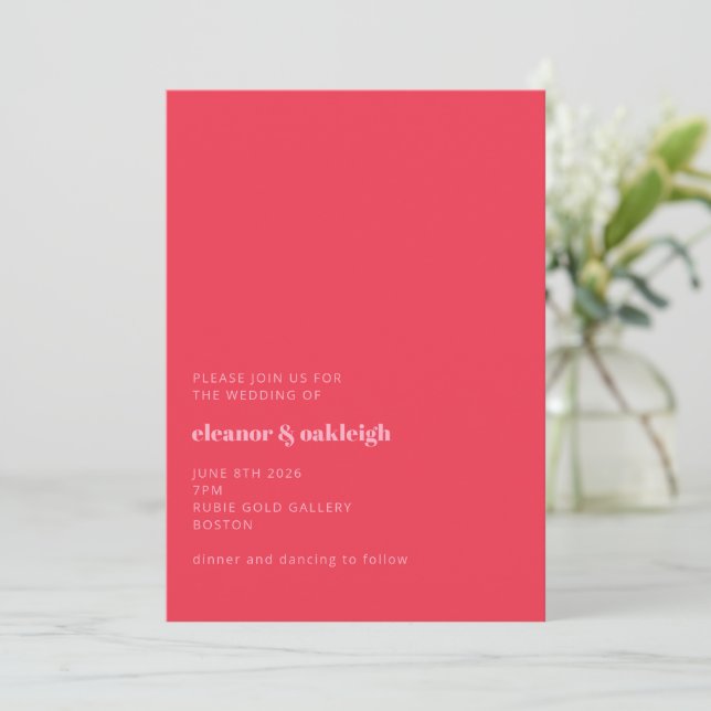 Minimalist Bright Red Pink Modern Simple Wedding I Invitation (Standing Front)