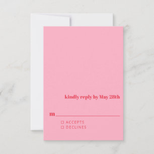 Minimalist Bright Red Pink Modern Simple Wedding RSVP Card