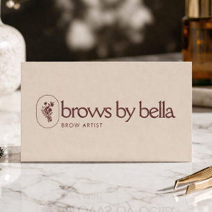 Minimalist Brow Artist Beauty Studio Warm Taupe Business Card