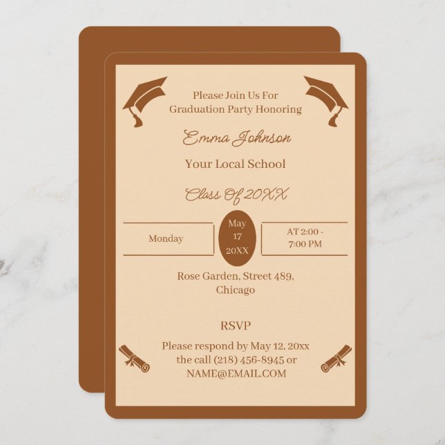 Minimalist Brown And Beige Custom Graduation Invitation (Front/Back)
