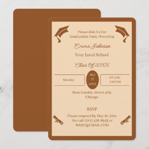 Minimalist Brown And Beige Custom Graduation Invitation