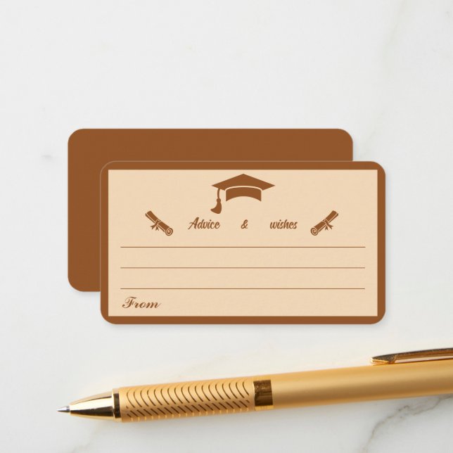 Minimalist Brown And Beige Graduation Advice Enclosure Card (Front/Back In Situ)