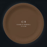 Minimalist Brown and White Wedding Paper Plate<br><div class="desc">This minimalist brown and white wedding paper plate is perfect for a simple wedding reception. The design features a beautiful black font in a brown background to embellish your event.</div>