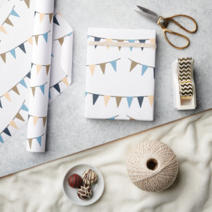 Minimalist Brown Blue Garland Gender Neutral Wrapping Paper