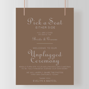 Minimalist Brown Boho Wedding Unplugged Ceremony Poster