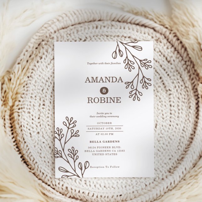 Minimalist Brown Botanical Wedding Invitation (Creator Uploaded)