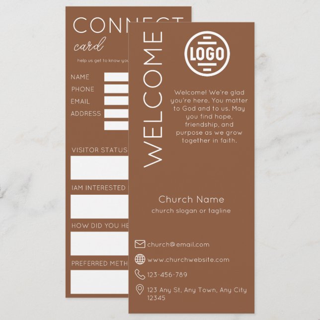 Minimalist Brown Church Connection Card (Front/Back)