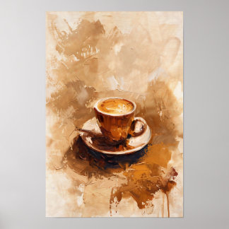Minimalist Brown Coffee Cup Oil Painting Poster