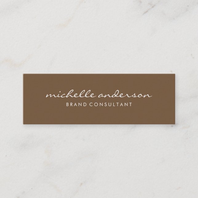 Minimalist Brown Cursive Text Mini Business Card (Front)