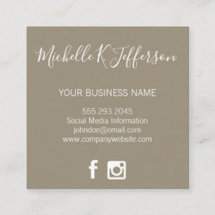 Minimalist Brown Cursive Text Social Media Icons Square Business Card