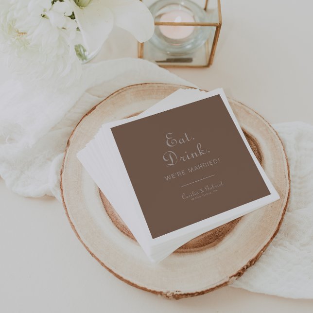 Minimalist Brown Eat Drink We're Married Wedding   Napkin (Creator Uploaded)