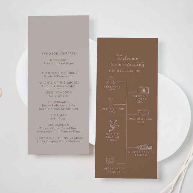 Minimalist Brown Evening Boho Timeline Wedding  Programme (Creator Uploaded)