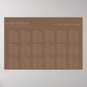 Minimalist Brown Evening Wedding Seating Chart