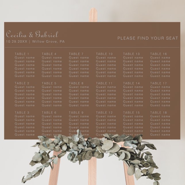 Minimalist Brown Evening Wedding Seating Chart (Creator Uploaded)