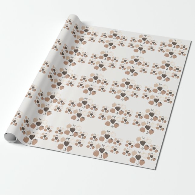 Minimalist Brown Hearts Floral Pattern Wrapping Paper (Unrolled)
