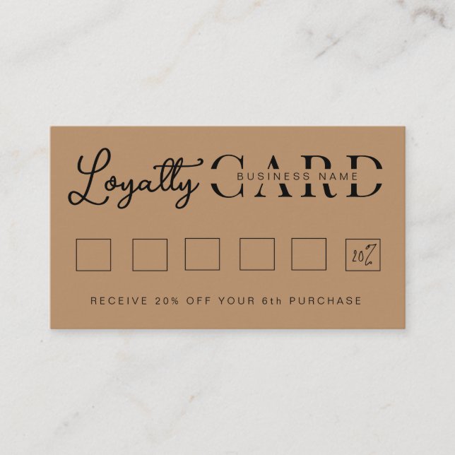 Minimalist Brown Initial Script Loyalty Card (Front)