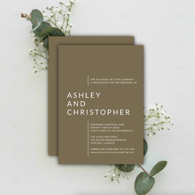 Minimalist Brown Isolated Names Wedding Invitation (Creator Uploaded)