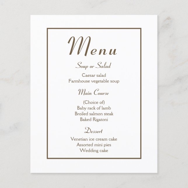 Minimalist Brown Menu Elegant Modern Wedding Party (Front)