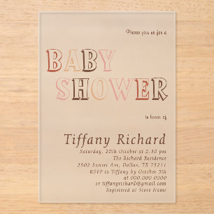 Minimalist Brown Modern Gender Neutral Baby Shower Acrylic Invitations