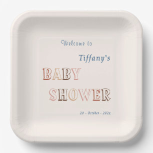 Minimalist Brown Modern Gender Neutral Baby Shower Paper Plate