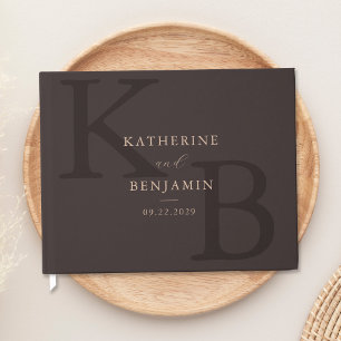 Minimalist Brown Monogram Modern Wedding Guest Book