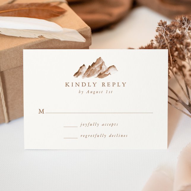 Minimalist Brown Mountain Wedding RSVP Card (Creator Uploaded)