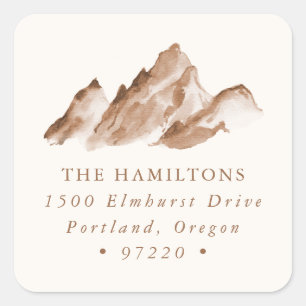 Minimalist Brown Mountains Return Address Square Sticker