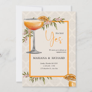 Minimalist Brown Orange Engagement Party Card