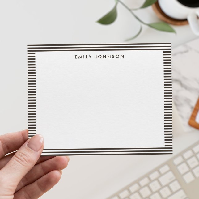 Minimalist Brown Stripes Monogram Card (Creator Uploaded)