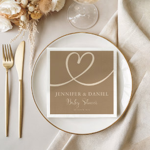 Minimalist Brown Tan Elegant Oh Baby Shower Napkin