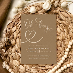 Minimalist Brown Tan Elegant Oh Boy Baby Shower Invitation