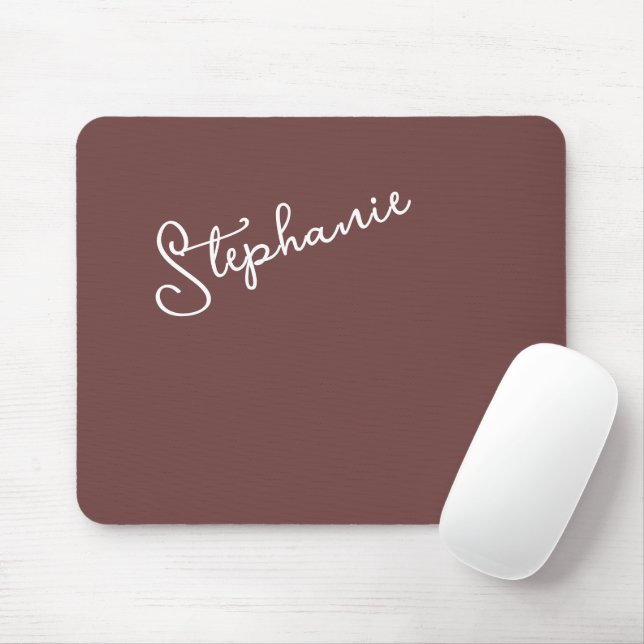 Minimalist Brown Trendy Script Personalized Name  Mouse Mat (With Mouse)