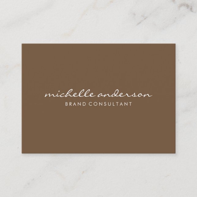 Minimalist Brown with Cursive Text Business Card (Front)