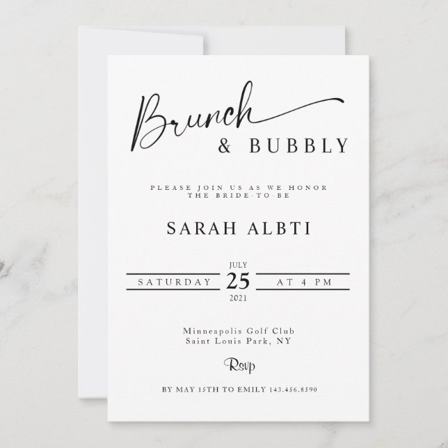 Minimalist Brunch & Bubbly Bridal Shower Invitation (Front)