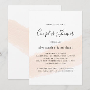 Minimalist Brush Blush Pink Stripe Couples Shower Invitation