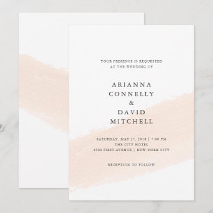 Minimalist Brush   Blush Pink Stripe Wedding Invitation