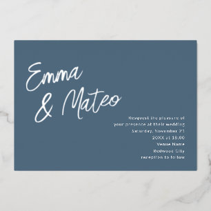 Minimalist Brush Calligraphy Wedding Dusty Blue