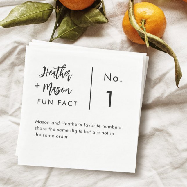 Minimalist Brush Couple Fun Facts Wedding Napkin (Creator Uploaded)