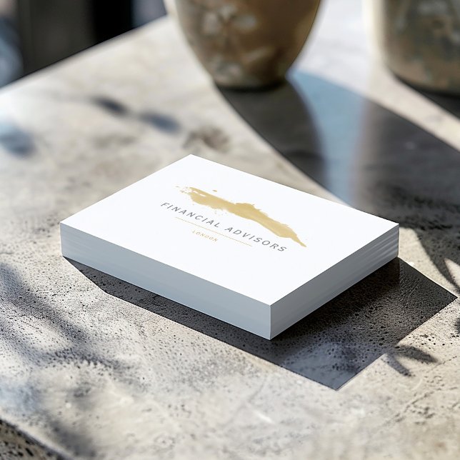 Minimalist Brush Financial modern professional Business Card (Minimalist gold brush business card with modern text for financial advisors.)