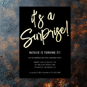 Minimalist Brush Script Black Gold 21st Birthday