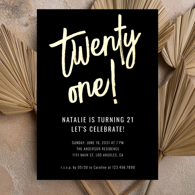 Minimalist Brush Script Black Gold 21st Birthday  (Creator Uploaded)