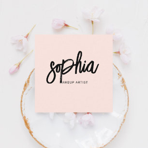 Minimalist Brush Script Blush Pink Square Business Card