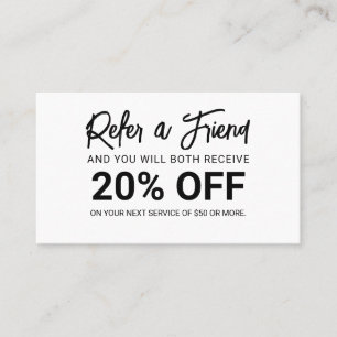 Minimalist Brush Script White Referral Card