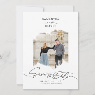 Minimalist Brush Stroke Photo  Frame Save the Date Invitation