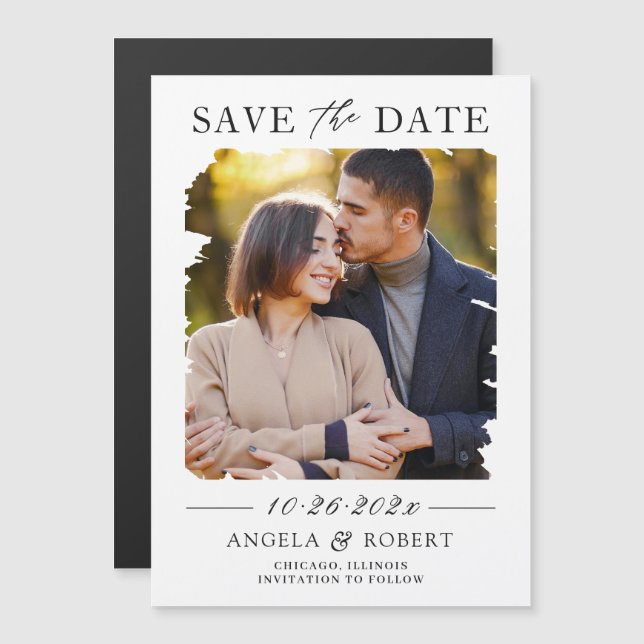 Minimalist Brush Stroke Photo Save the Date Magnet (Front/Back)