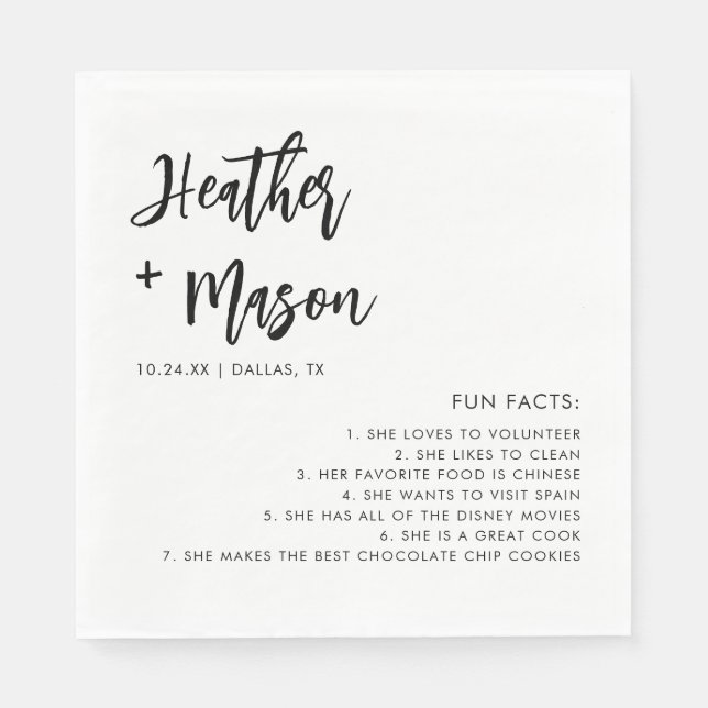 Minimalist Brush Wedding Fun Facts Napkins (Front)