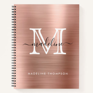 Minimalist Brushed Metal Rose Gold Modern Monogram Notebook
