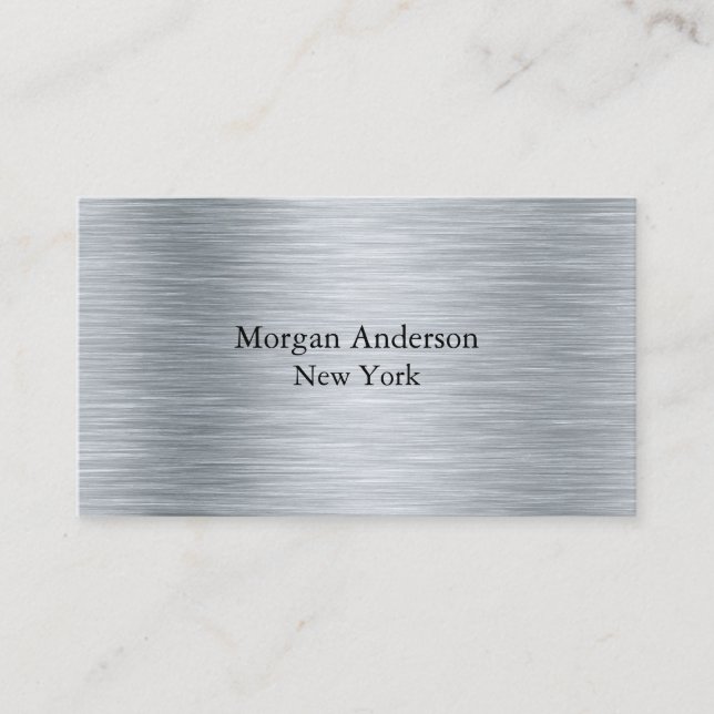 Minimalist Brushed Metal Silver Banding Business Card (Front)