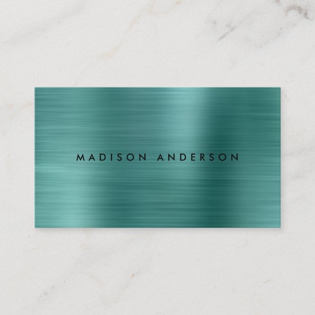 Minimalist Brushed Metal Teal Green Business Card (Front)